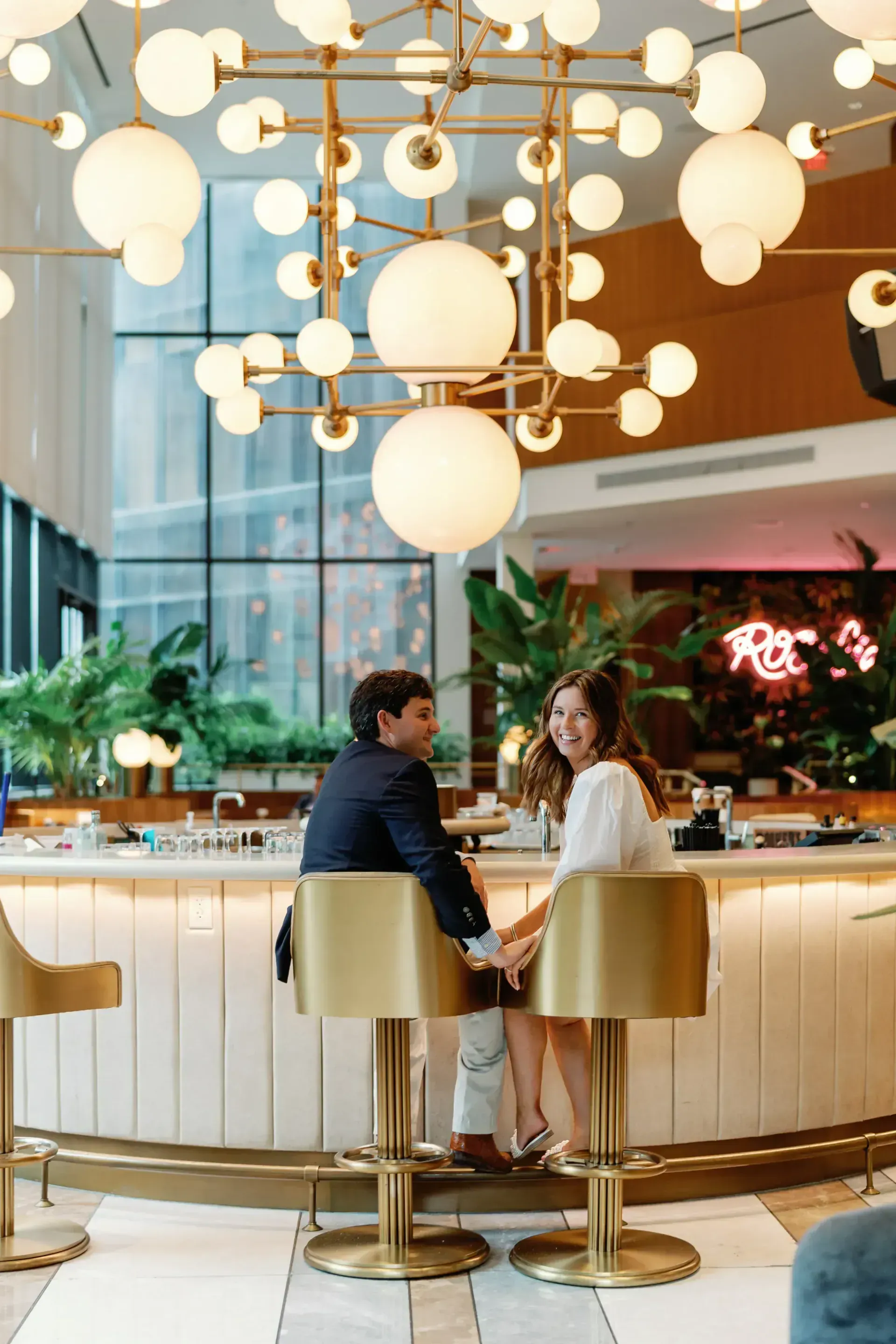 Romantic engagement portrait warm natural light